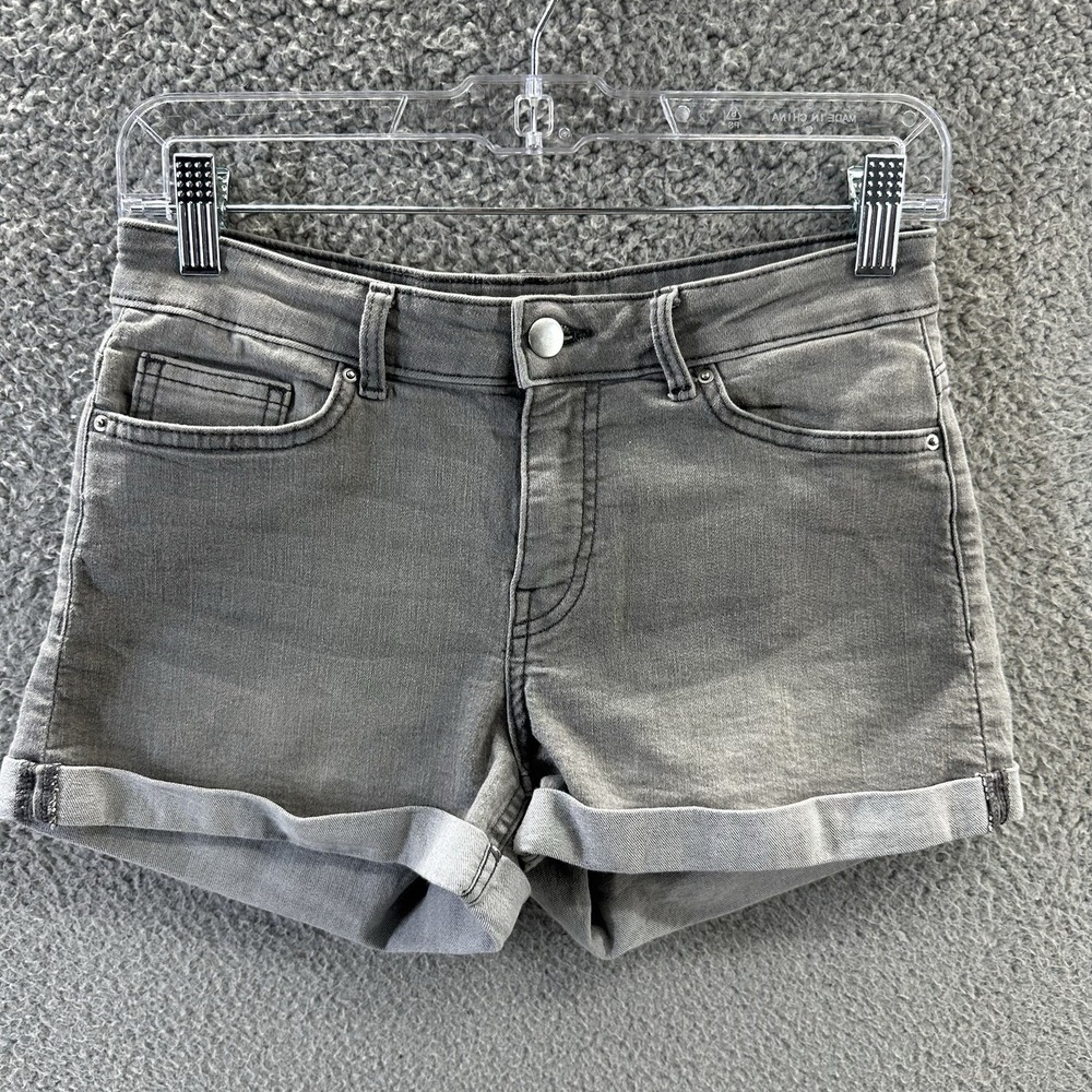 H&M Shorts Womens Size S Grey Stone Washed Denim Stretch Cuffed Shortie Shorts